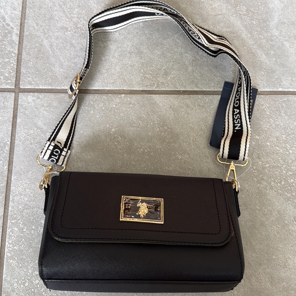 WITH TAG - U.S. Polo Assn. Black Crossbody with Striped Detachable Strap